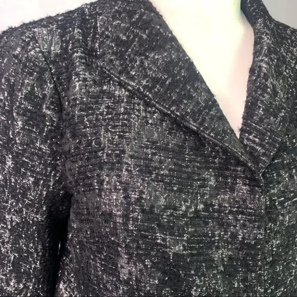EILEEN FISHER BLACK METALLIC BLAZER SINGLE BREAST WOMEN  WOOL BLAZER SIZE SMALL - Picture 7 of 11